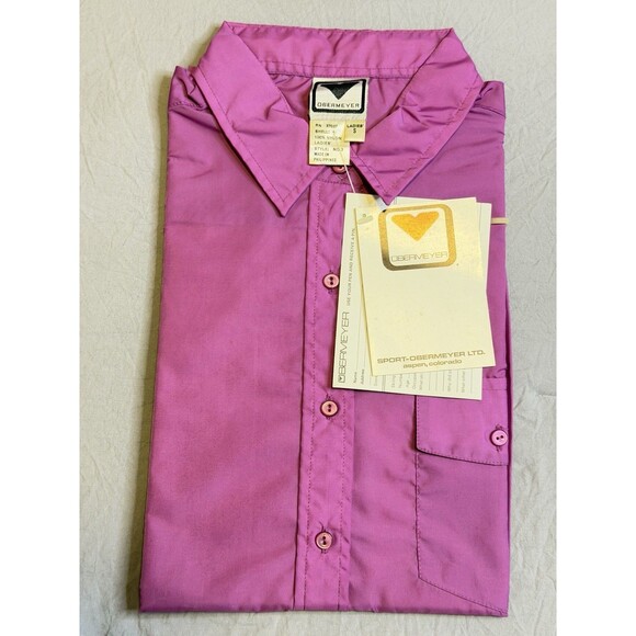 Obermeyer Vintage Magenta Nylon Long Sleeve Button Down Wind Ski Shirt Sz Small - Picture 3 of 7